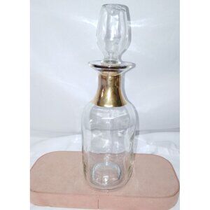 Vintage Glass Decanter With Gold Accents & Stopper 10.5" Tall